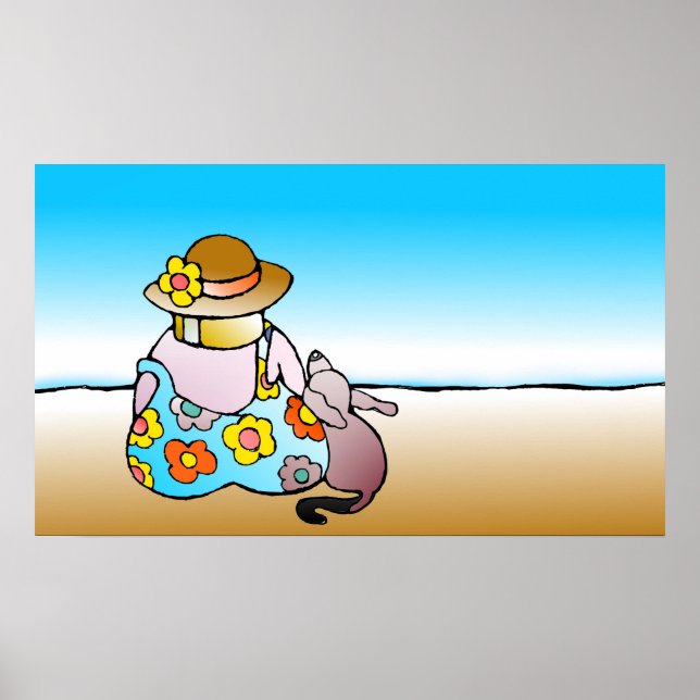 Kvinna med hund vid havet - Frau mit Hund am Meer Poster (Framsidan)