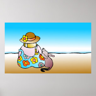 Kvinna med hunden vid havet - förmiddag Meer för Poster