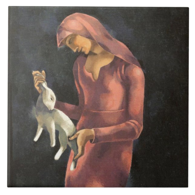 Kvinna med kanin kakelplatta (Framsidan)