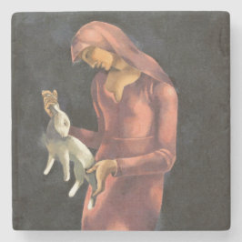 Kvinna med kanin stenunderlägg