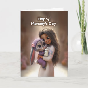 Kvinna med kaninbaby i lila: Glad mors dag Kort