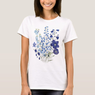 Kvinna med känslig blå vildblomma botanisk skiss t shirt
