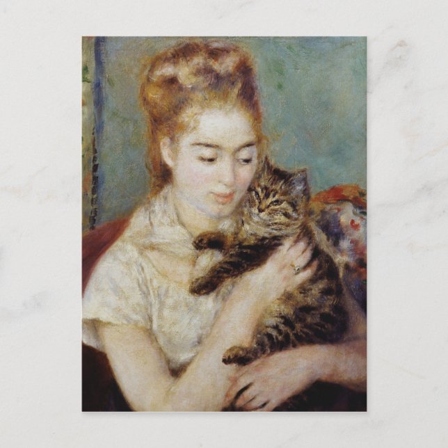 Kvinna med katt av Pierre-Auguste Renoir Vykort (Framsida)