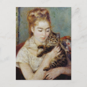 Kvinna med katt av Pierre-Auguste Renoir Vykort