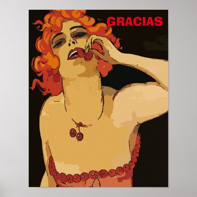 Kvinna med körsbär, Vino Poster (Framsidan)