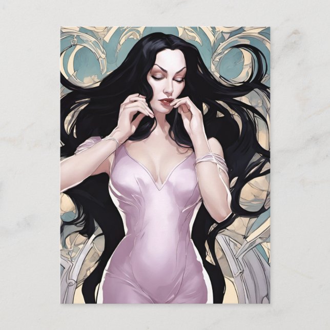 Kvinna med lång hår vykort (Framsida)