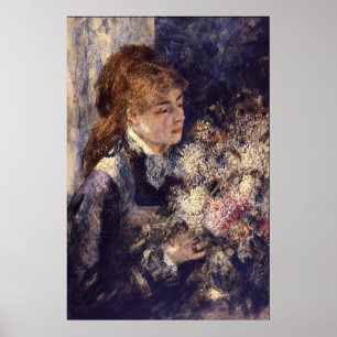 Kvinna med lilor av Pierre Renoir Poster