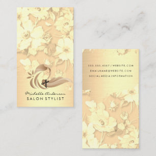 Kvinna med Long Hair Salon Scissors Blommor Visitkort