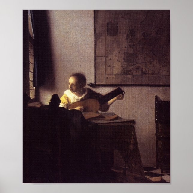 Kvinna med Lute Poster (Framsidan)