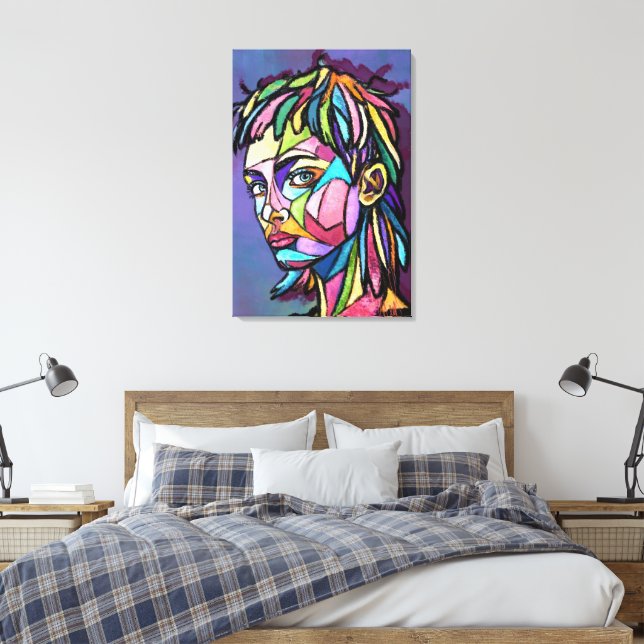 Kvinna med målad konst på canvastryck (Insitu (sovrum))