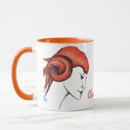 Kvinna med mandarinorange hår porträtt Pop Art Mugg