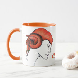 Kvinna med mandarinorange hår porträtt Pop Art Mugg