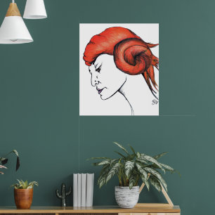 Kvinna med mandarinorange hår porträtt Pop Art Poster