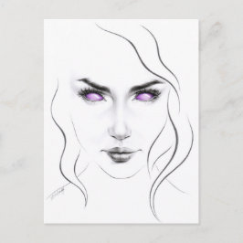 Kvinna med märklig lila ögon Minimalistisk linjeko Vykort