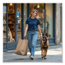 Kvinna med mörk blått runda nacke T-shirt Fototryck