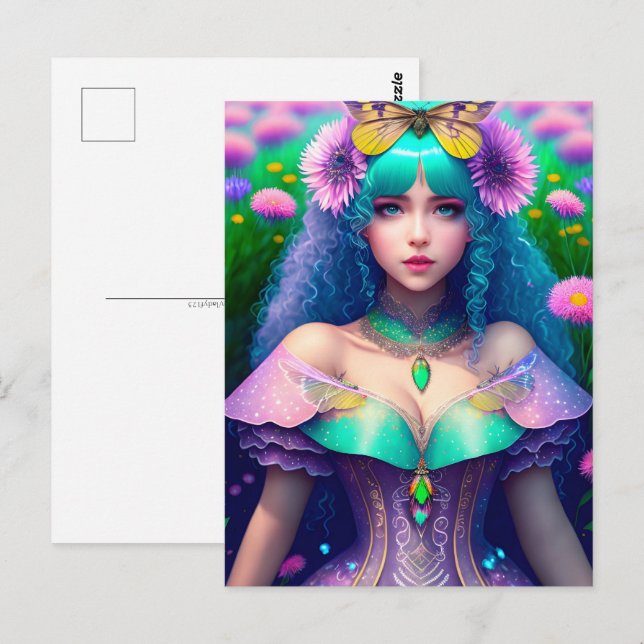 Kvinna med Moth, Postcross Vykort (Fram/baksida)