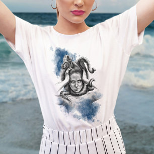 Kvinna med Octopus Tentacles Fantasy Surreal Art T Shirt