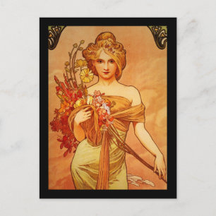 Kvinna med Oragna Bouquet Vykort