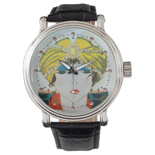 KVINNA MED ORIENTAL GULT TURBAN/Beauty Mode Armbandsur