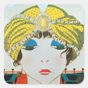 KVINNA MED ORIENTAL GULT TURBAN/Beauty Mode Fyrkantigt Klistermärke