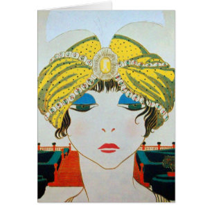 KVINNA MED ORIENTAL GULT TURBAN/Beauty Mode Hälsningskort