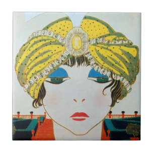 KVINNA MED ORIENTAL GULT TURBAN/Beauty Mode Kakelplatta