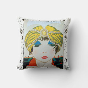KVINNA MED ORIENTAL GULT TURBAN/Beauty Mode Kudde