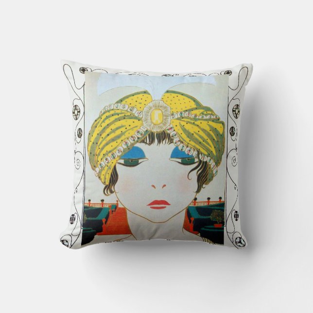 KVINNA MED ORIENTAL GULT TURBAN/Beauty Mode Kudde (Framsida)
