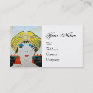 KVINNA MED ORIENTAL GULT TURBAN/Beauty Mode Visitkort