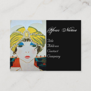 KVINNA MED ORIENTAL GULT TURBAN/Beauty Mode Visitkort
