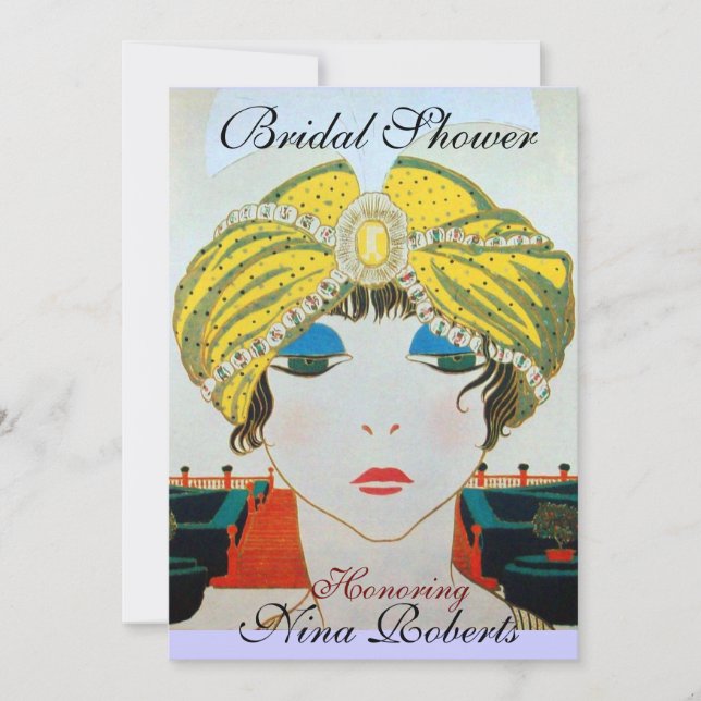 KVINNA MED ORIENTALISK GUL TURBAN BRUDKVÄLL INBJUDNINGAR (Framsida)