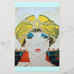 KVINNA MED ORIENTALISK GUL TURBAN / Skönhet Mode Brevpapper