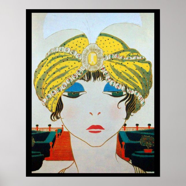 KVINNA MED ORIENTALISK GUL TURBAN / Skönhet Mode Poster (Framsidan)