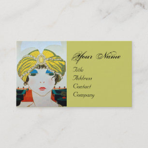KVINNA MED ORIENTALISK GUL TURBAN / Skönhet Mode Visitkort