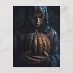 Kvinna med Ornate Pumpkin Vykort