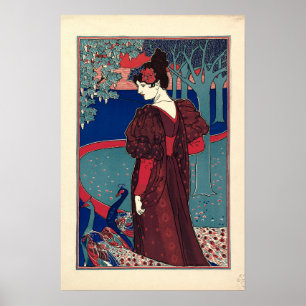 Kvinna med påfåglar 1897 av Louis Rhead Poster