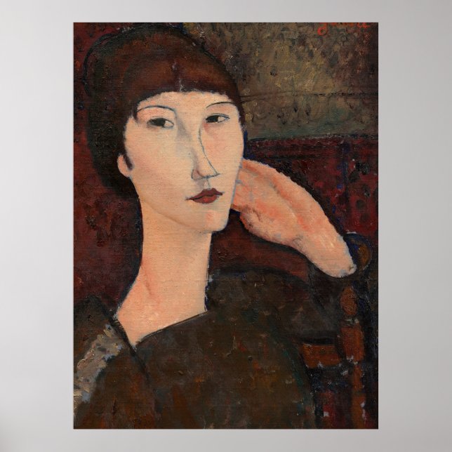 Kvinna med pannan hår av Amedeo Modigliani Poster (Framsidan)