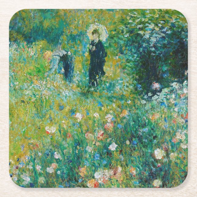 Kvinna med parasol, Garden, Renoir Underlägg Papper Kvadrat (Framsidan)