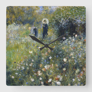 Kvinna med parasol i en Garden av Auguste Renoir Fyrkantig Klocka