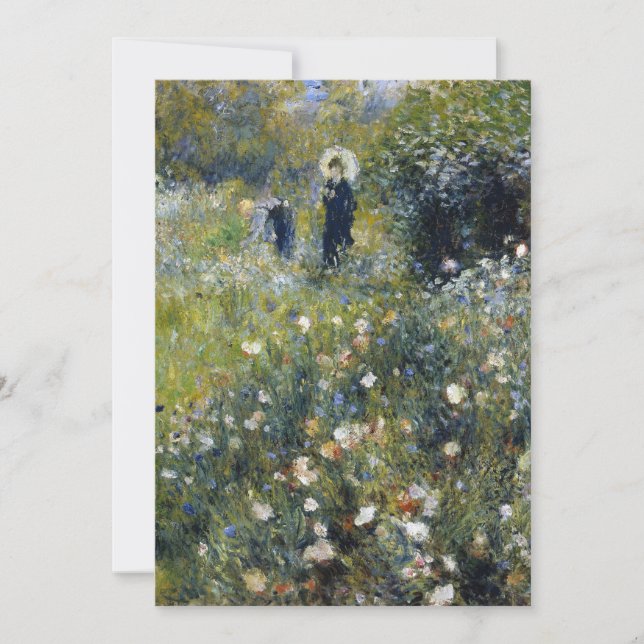 Kvinna med parasol i en Garden av Auguste Renoir Kort (Framsida)