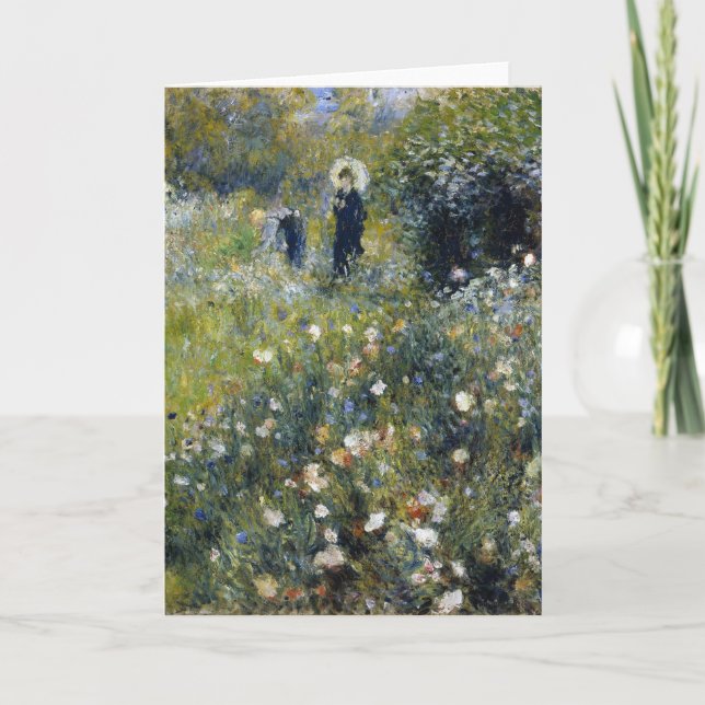 Kvinna med parasol i en Garden av Auguste Renoir Kort (Framsida)