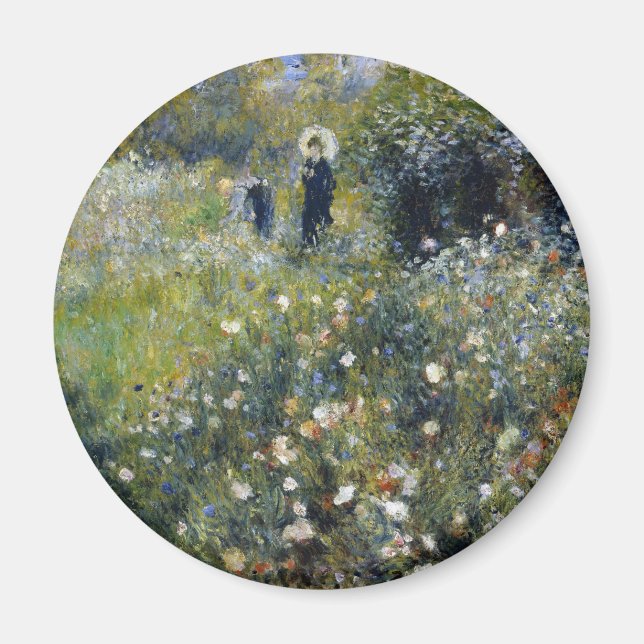 Kvinna med parasol i en Garden av Auguste Renoir Magnet (Framsidan)
