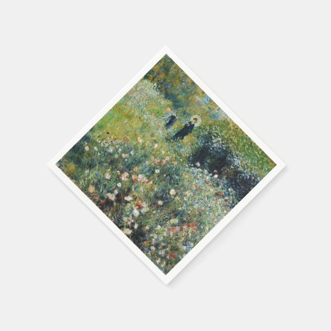 Kvinna med parasol i en Garden av Auguste Renoir Pappersservett (Hörn)