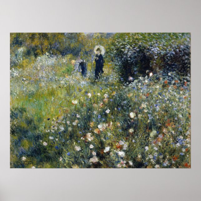 Kvinna med parasol i en Garden av Auguste Renoir Poster (Framsidan)