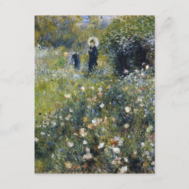Kvinna med parasol i en Garden av Auguste Renoir Vykort (Framsida)