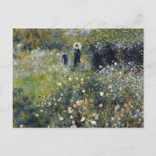 Kvinna med parasol i en Garden av Auguste Renoir Vykort (Framsida)