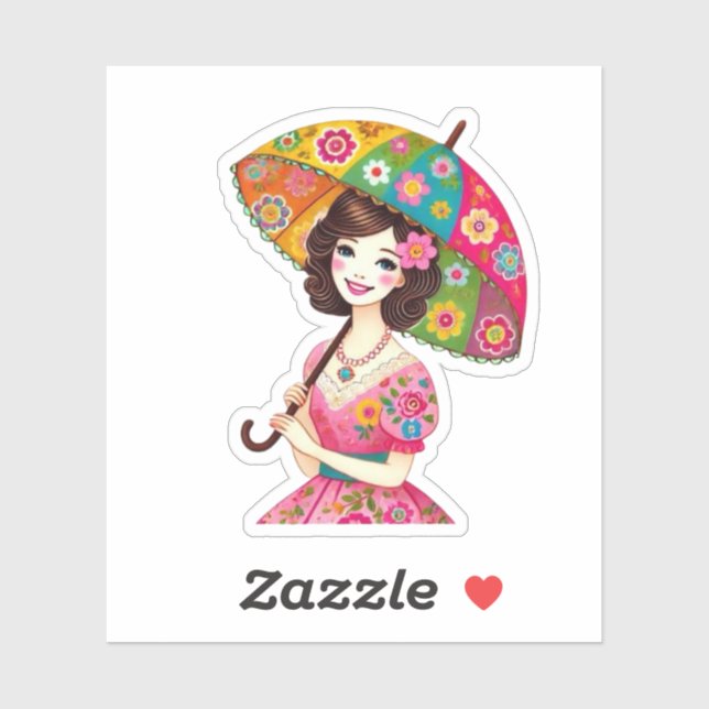 Kvinna med parasol klistermärken (Ark)