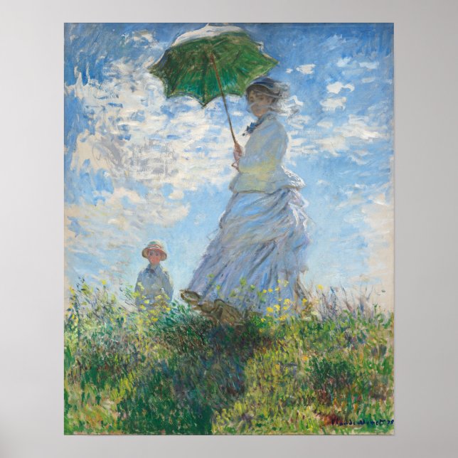 Kvinna med parasol Madame Monet och hennes son Poster (Framsidan)