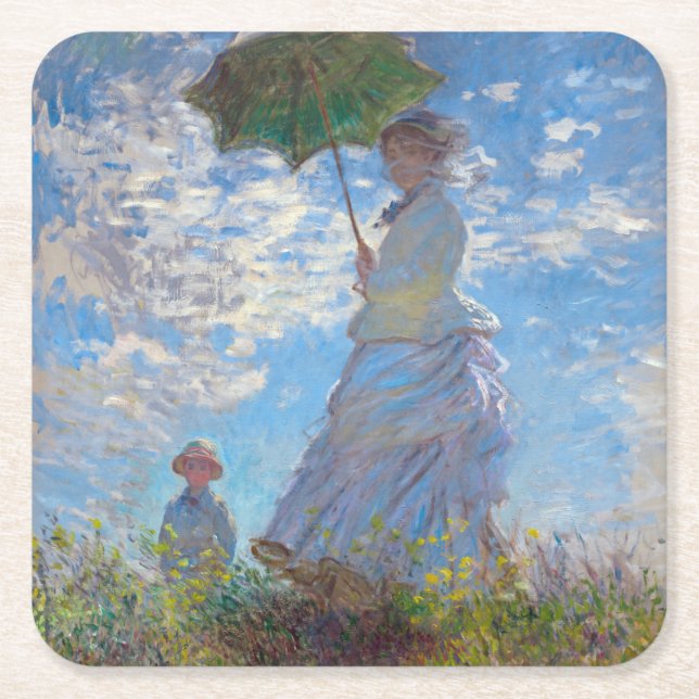 Kvinna med parasol, Monet Underlägg Papper Kvadrat (Framsidan)