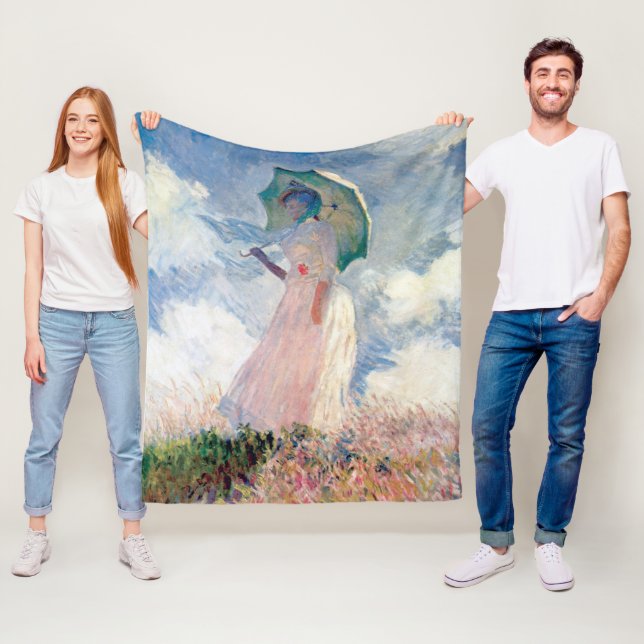 Kvinna med parasoll, Claude Monet Fleecefilt (På plats)